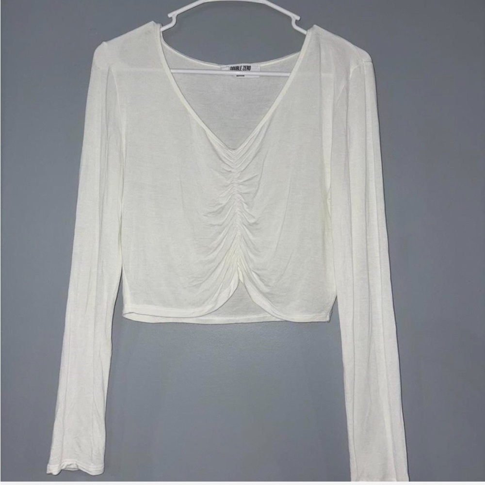 Double Zero Cream Long Sleeve Ruched Top